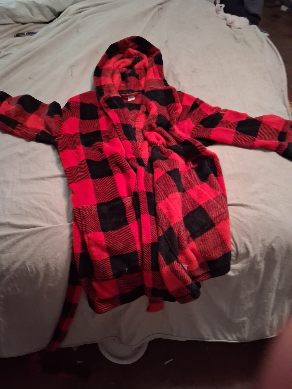 PINK Victoria's Secret Red & Black Buffalo Plaid Hooded Robe